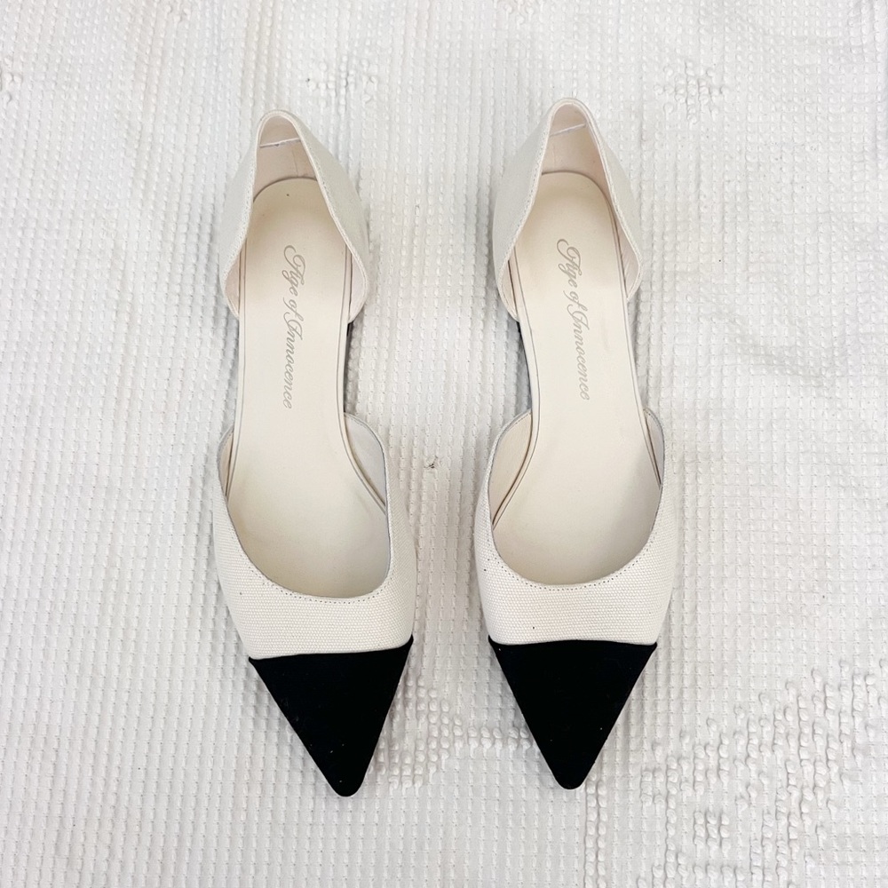 Age of Innocence Sandra Canvas d'Orsay Flats Black/White